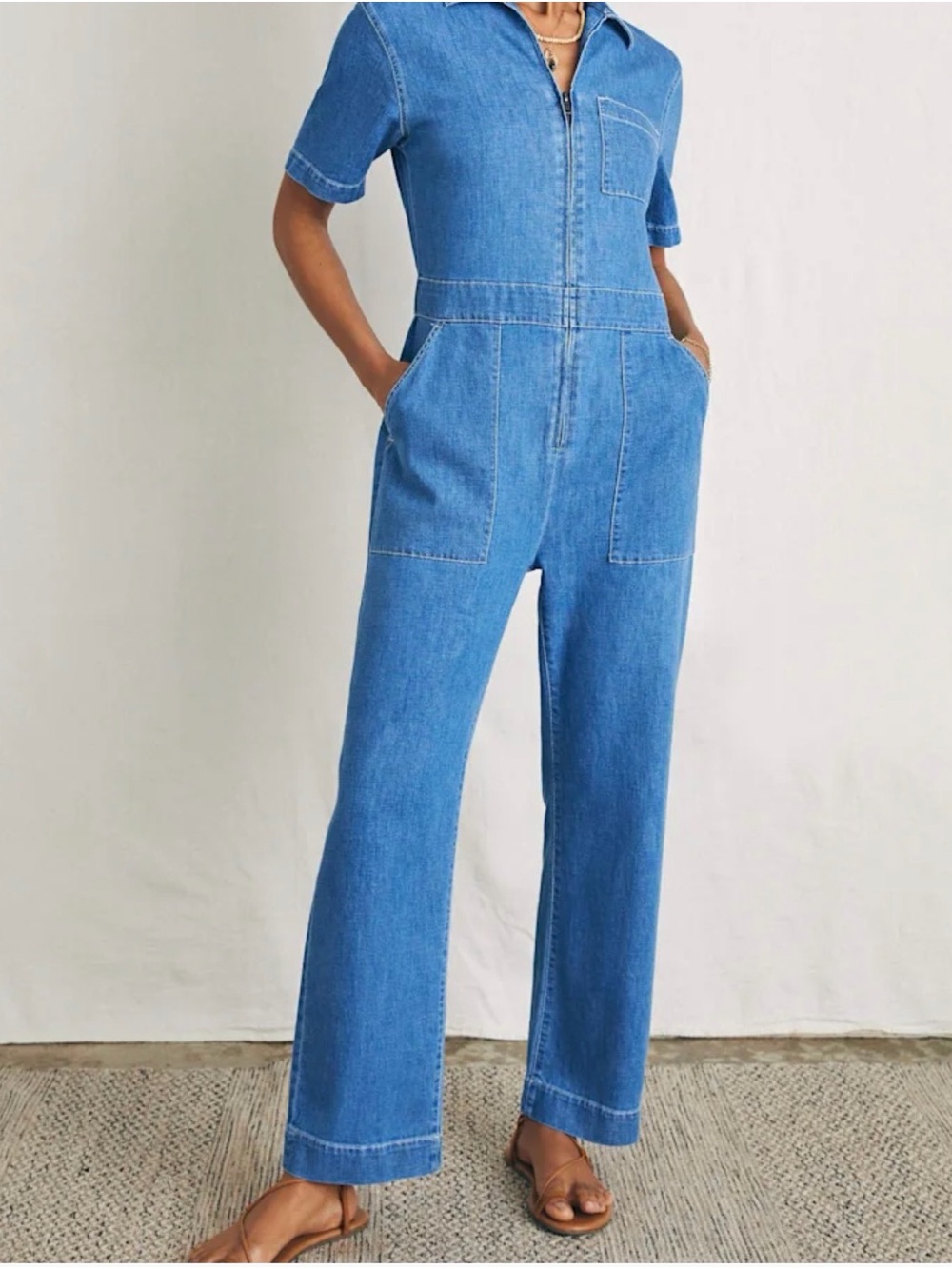Faherty Linen Denim Jumpsuit Size 8